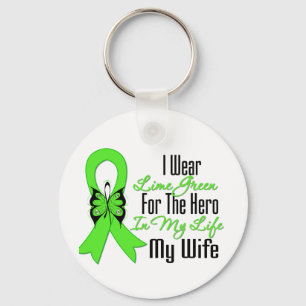 Lymphoma Cancer Ribbon My Hero My Wife Keychain