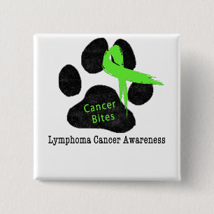 Lymphoma Cancer Ribbon Paw Print Green 2 Inch Square Button