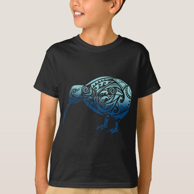 Lynesia Maori Kiwi Bird Ocean Blue New Zealand  T-Shirt (Front)