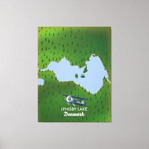 Lyngby Lake Denmark map Canvas Print