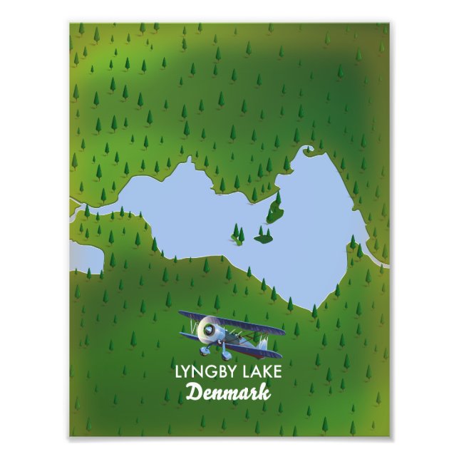 Lyngby Lake Denmark map Photo Print (Front)