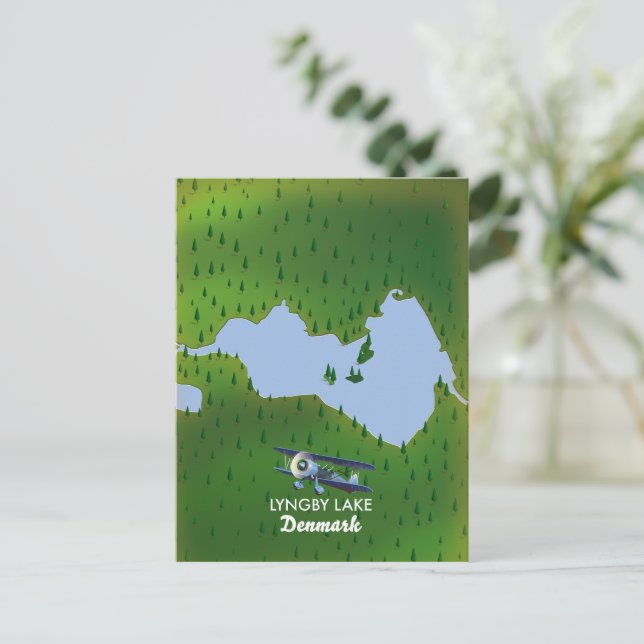 Lyngby Lake Denmark map Postcard (Standing Front)