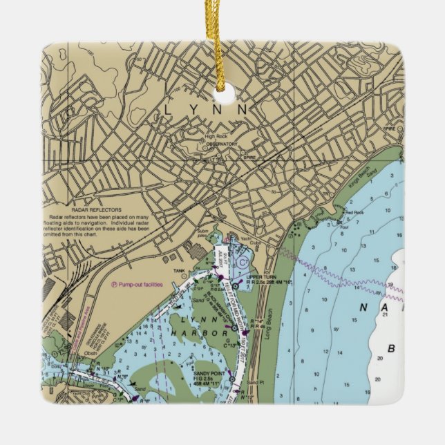 Lynn MA Nautical Chart Ceramic Ornament (Front)