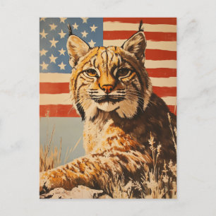 Lynx American Flag Vintage Postcard