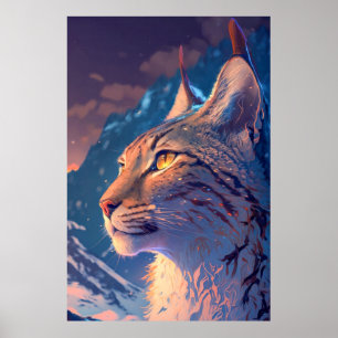 Lynx Animal Portrait Painting Wildlife Outdoors  Poster