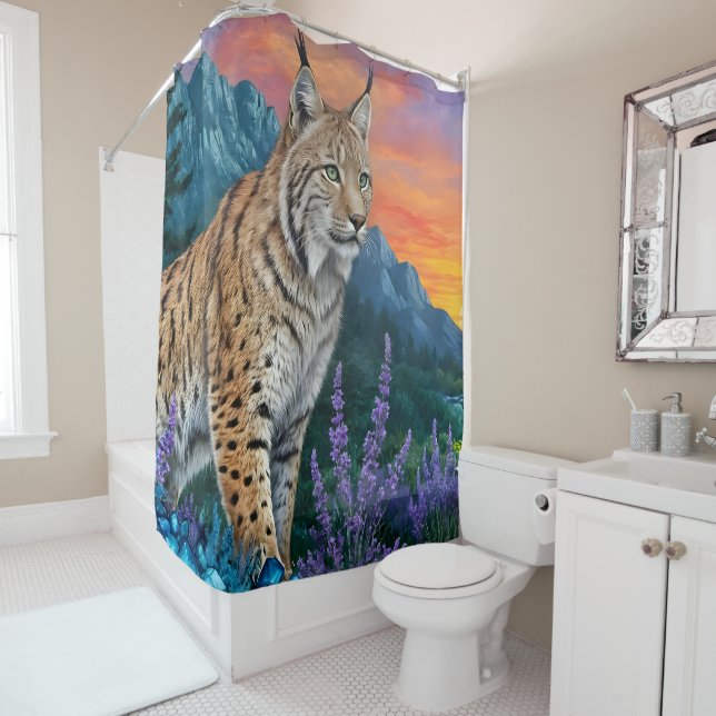 Lynx at sunrise by waterfall (In Situ)