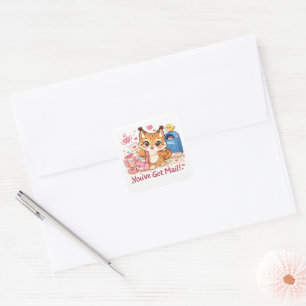 Lynx Cat Stickers, You've Got Mail, Kawaii animals Square Sticker