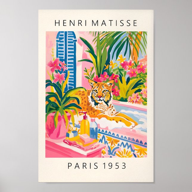 Lynx In Bathtub Funny Poster, Matisse Art Print, B Poster (Front)
