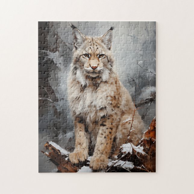 Lynx in winter jigsaw puzzle (Vertical)