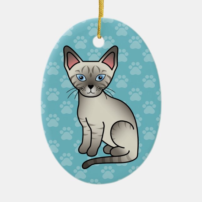 Lynx Point Siamese Cat Cute Cartoon Illustration Ceramic Ornament (Front)