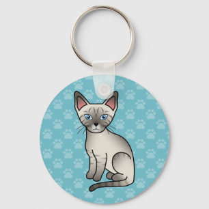 Lynx Point Siamese Cat Cute Cartoon Illustration Keychain