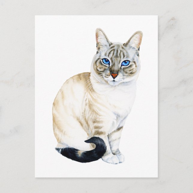 Lynx Point Siamese Cat Hand-Painted Watercolor Postcard (Front)