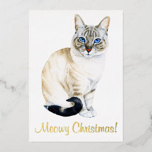 Lynx Point Siamese Cat Personalized Christmas Foil Holiday Card