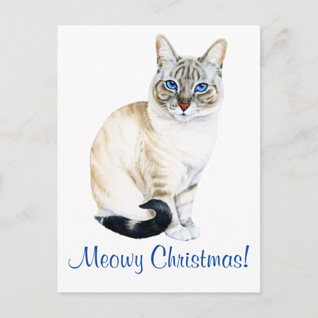 Lynx Point Siamese Cat Personalized Christmas Holiday Postcard (Front)