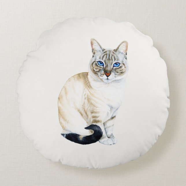 Lynx Point Siamese Cat Personalized Round Pillow (Front)