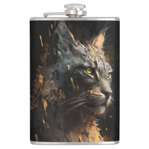 Lynx Portrait Animal Nature Wildlife Dark Painting Hip Flask