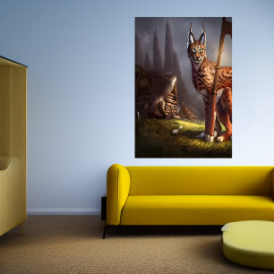 Lynx sitting in the viking village   AI Art Poster