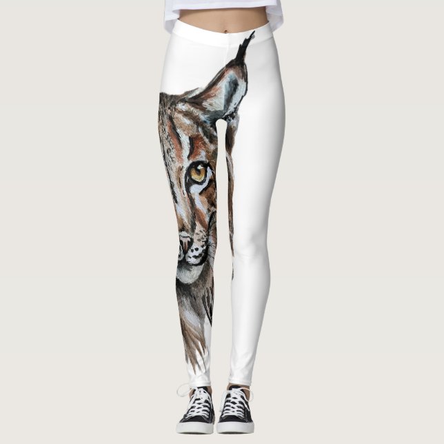 Lynx – Spirit Animal, Watercolor Totem Joga Guide  Leggings (Front)