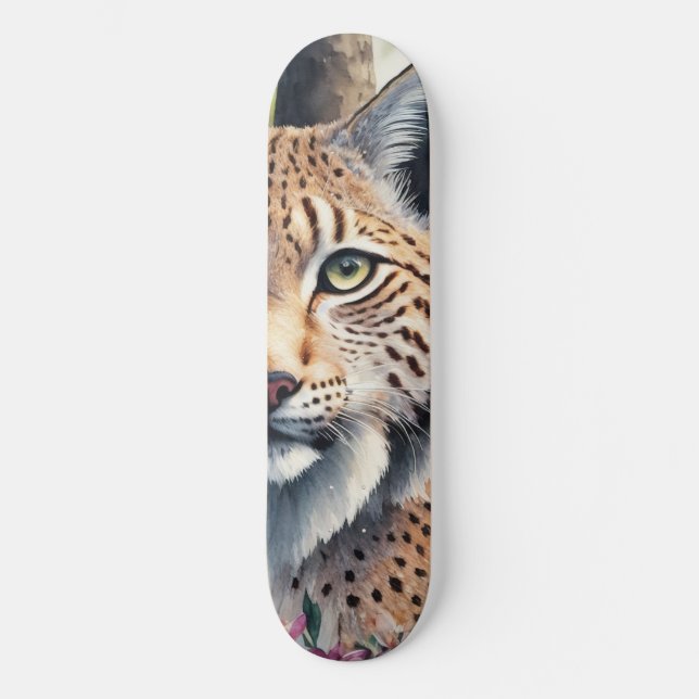 Lynx Watercolor Painting Skateboard (Front)