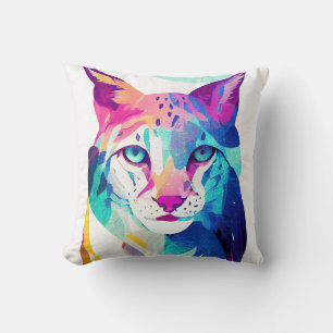 Lynx Wild Nature Animal Color Art Painting Throw Pillow