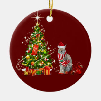 Lynx With Hat Scafts Christmas Ceramic Ornament