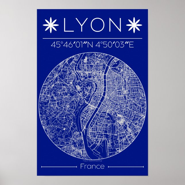 Lyon Blueprint City Map Poster Minimal Wall Art (Devant)