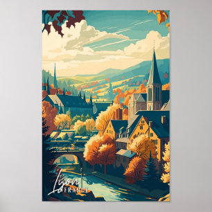 Lyon France Art vintage travel illustration Poster