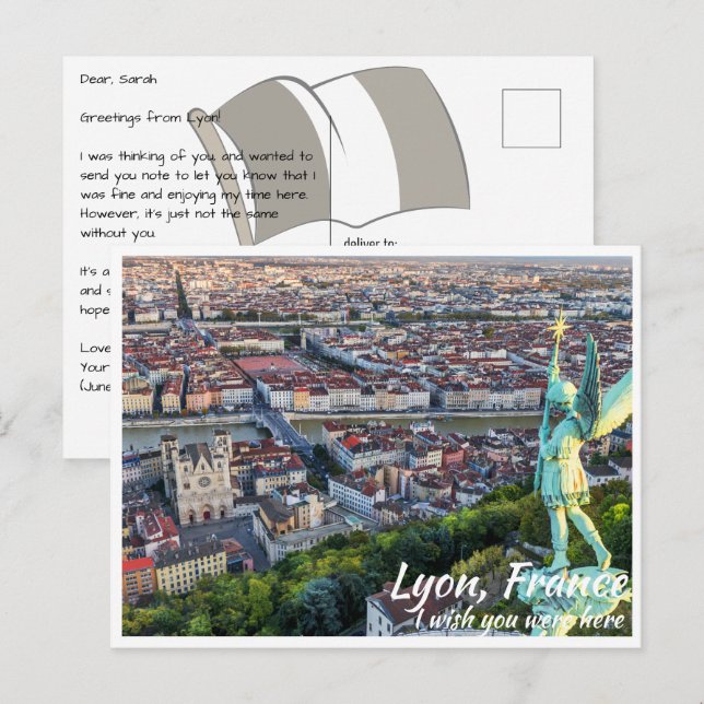 Lyon France avec carte postale Angel (Devant / Derrière)