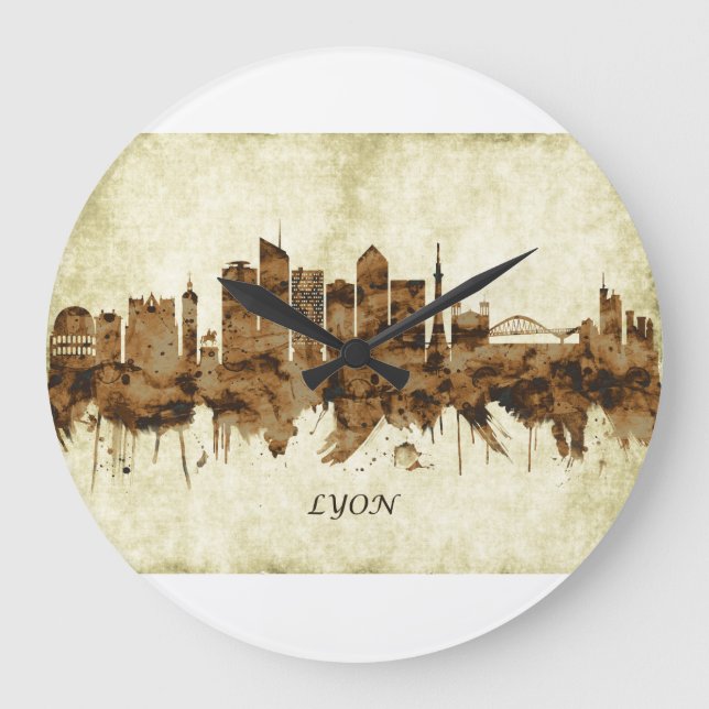 Lyon France Cityscape Large Clock (Front)
