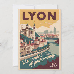 Lyon France Retro Skyline Cityscape Travel Holiday Card