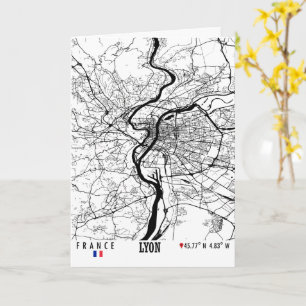 Lyon, France Road Map Art — Earth Tones Card