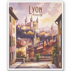 Lyon France Travel Vintage Watercolor Cityscape