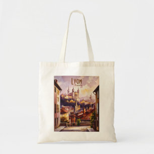 Lyon France Travel Vintage Watercolor Cityscape Tote Bag