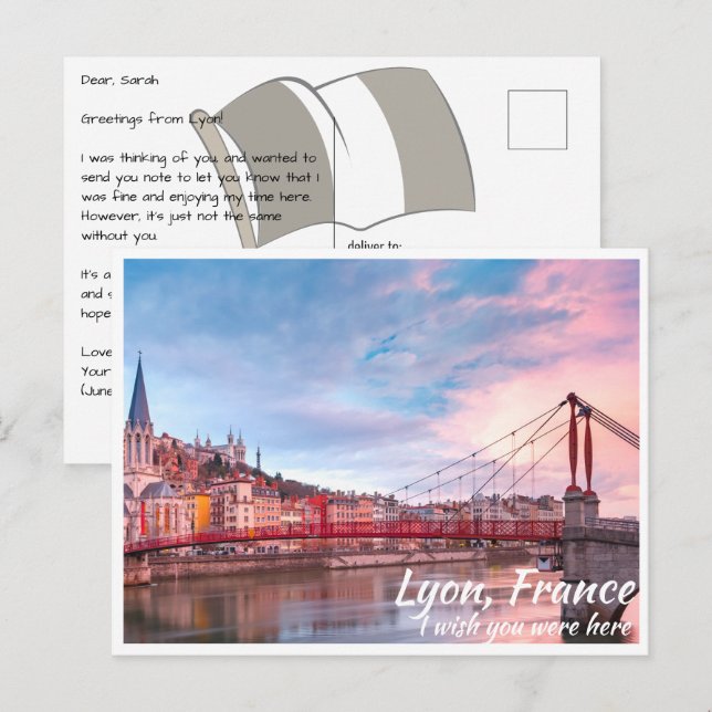 Lyon France with Bridge Postcard (Front/Back)