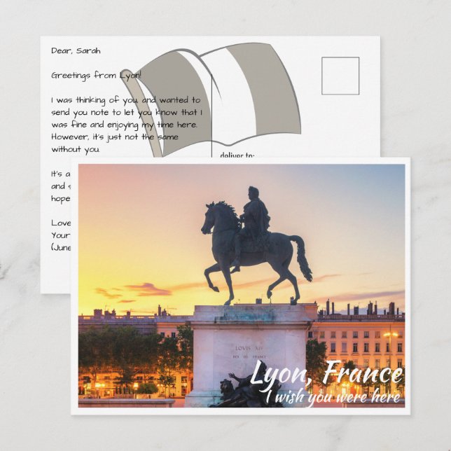 Lyon France with Statue Postcard (Front/Back)