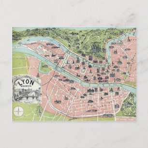 Lyon Monumental Map Garnier Freres Paris 1894 Postcard