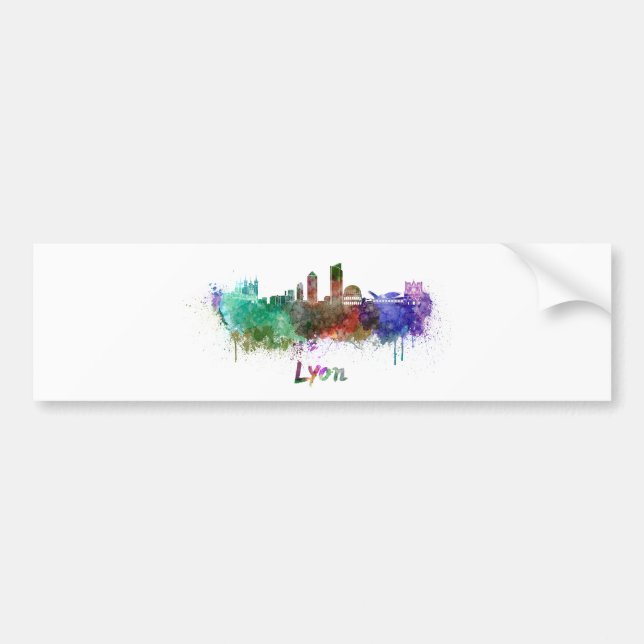 Lyon skyline in watercolor bumper sticker (Front)