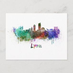 Lyon skyline in watercolor postcard