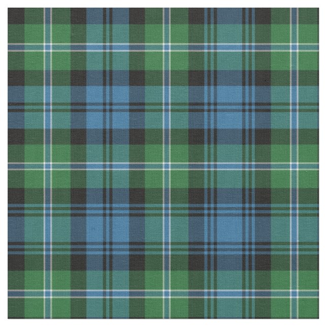 Lyon Tartan Pattern Blue and Green Irish Plaid Fabric (Close Up)