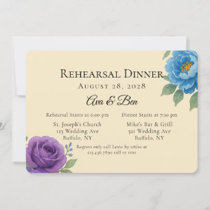 Lyons Blue & Fig Purple Peony Rehearsal Dinner Invitation