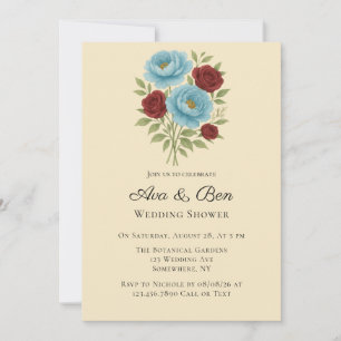 Lyons Blue Peony and Fig Purple Rose Wedding Invitation