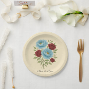 Lyons Blue Peony and Fig Purple Rose Wedding Paper Plate