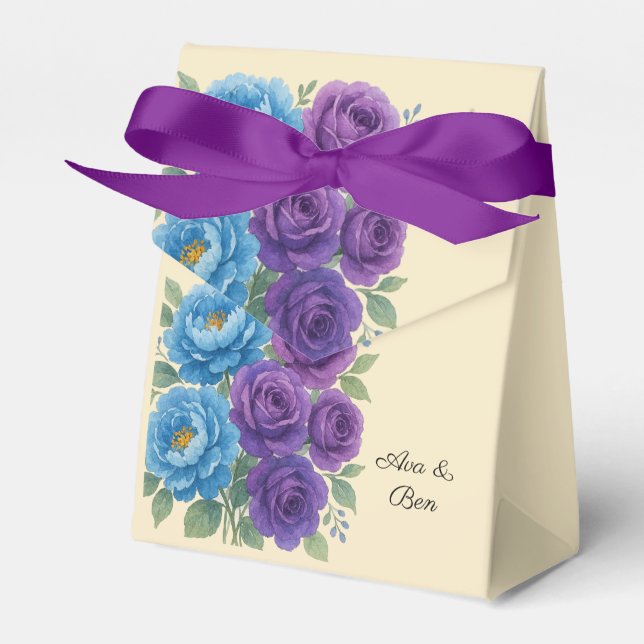 Lyons Blue Peony & Fig Purple Rose Wedding Favor Box (Front Side)