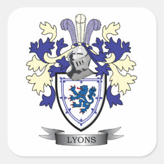Lyons Family Crest Coat of Arms Square Sticker
