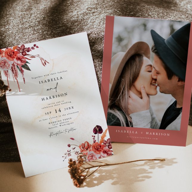 LYRA Bohemian Fall Autumn Floral Photo Wedding Invitation (Creator Uploaded)