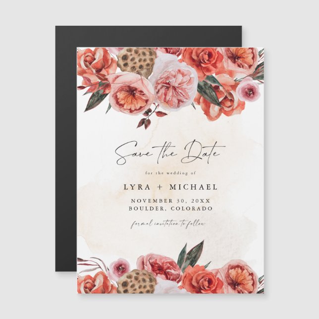 LYRA Bohemian Fall Floral Save the Date Magnet (Front/Back)