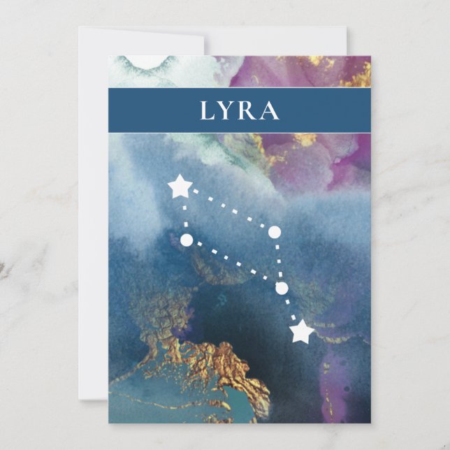 Lyra Table Sign Celestial Watercolor Theme Invitation (Front)