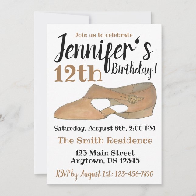 Lyrical Modern Dance Shoe Birthday Party Recital Invitation (Front)
