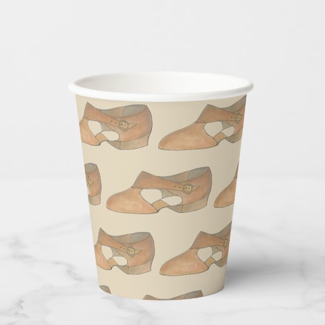 Lyrical Tan Modern Dance Teacher Shoe Print Paper Cups (Front)
