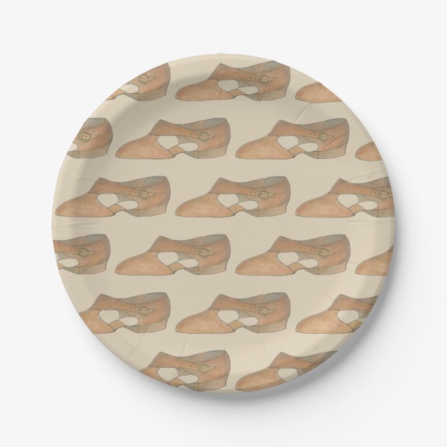 Lyrical Tan Modern Dance Teacher Shoe Print Paper Plate (Front)